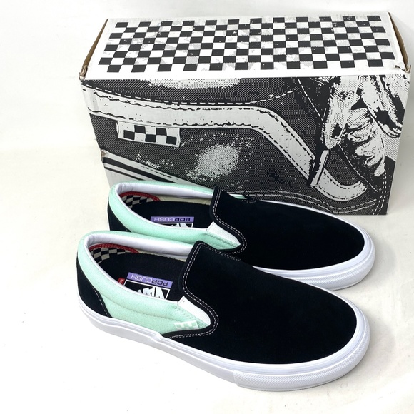 VANS Skate Slip On Sneakers For Women Mint Black Suede Canvas Casual VN0A5FCAM2T - Picture 7 of 11